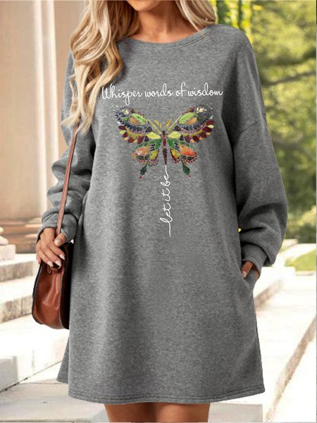 

Women's Faith Casual Butterfly Crew Neck Loose Dress, Gray, Dresses