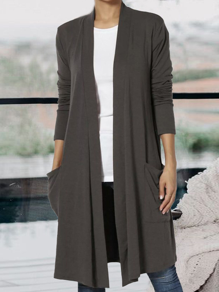 

Wrap Casual Loose Plain Other Coat, Gray, Cardigans