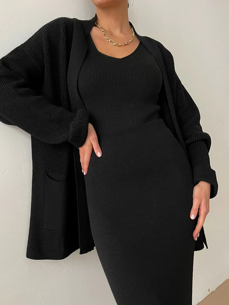 

Urban Plain Sweater V neck Long sleeve Coat, Black, Cardigans