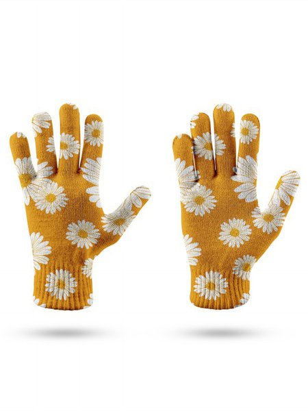 

Boho Floral Five Finger Gloves Daily Commuting Outdoor Accessories, Yellow, Women Gloves