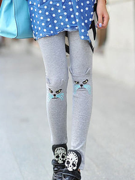

Regular Fit Cat Casual Leggings, Gray, Leggings