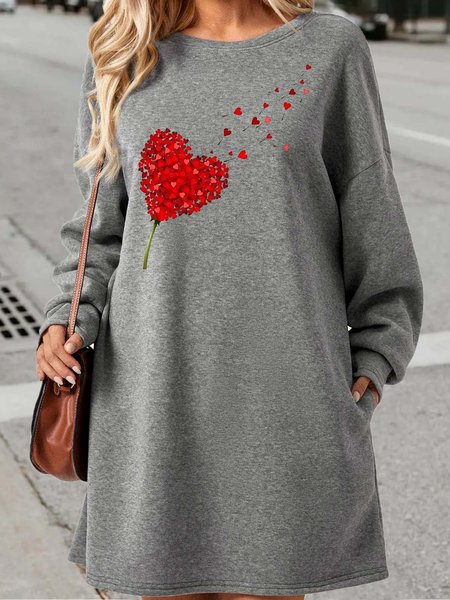 

Women's Heart Print Casual Crew Neck Dress, Gray, Dresses