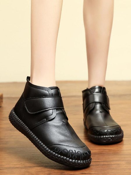 

Hook-and-loop Fastener Warm Lined Lined Boots, Black, Boots