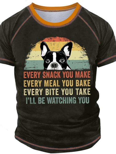 

Men's Every Snack You Make I Will Watching You Funny Dog Graphic Print Crew Neck Regular Fit Casual T-Shirt, Green, T-shirts