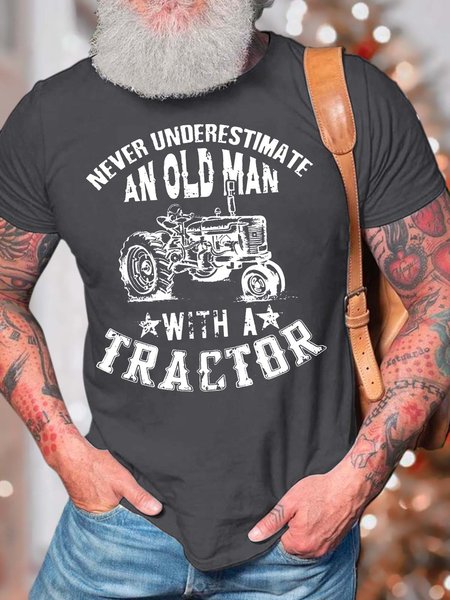

Men’s Never Underestimate An Old Man With A Tractor Fit Cotton Casual Crew Neck T-Shirt, Deep gray, T-shirts