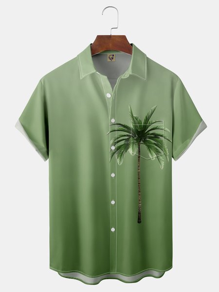 

Gradient Color Palm Tree Chest Pocket Short Sleeve Hawaiian Shirt, Green, Short Sleeve Shirts