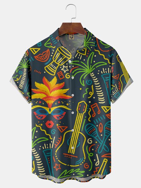 

Mardi Gras Chest Pocket Short Sleeve Casual Shirt, Black, Men Shirts