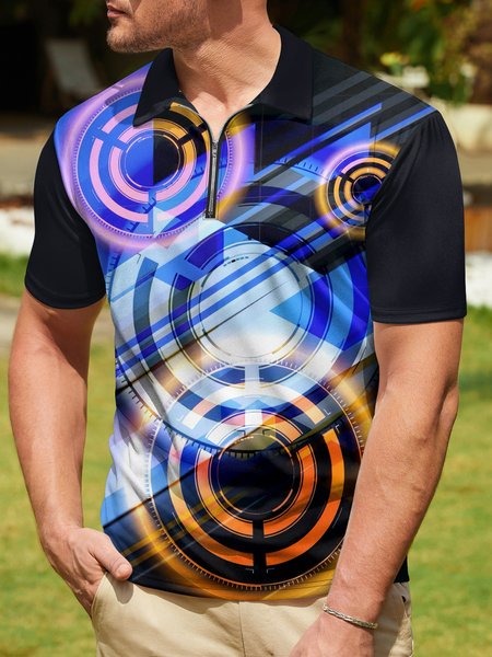 

Ombre Mechanical Gear Zip Short Sleeve Polo Shirt, Blue, Polo Shirts