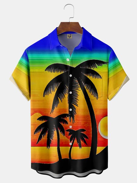 

Coconut Tree Chest Pocket Short Sleeve Hawaiian Shirt, Yellow, Short Sleeve Shirts