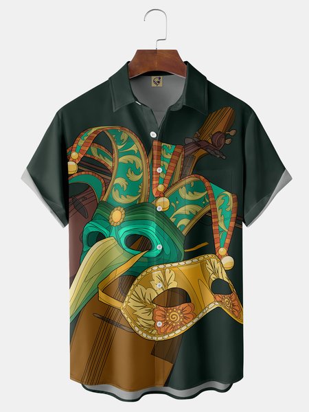 

Mardi Gras Chest Pocket Short Sleeve Casual Shirt, Green, Men Shirts