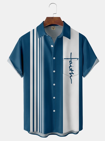 

Easter Cross Chest Pocket Short Sleeve Shirt, Blue, Men Shirts