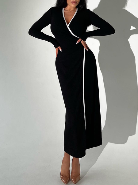 

Long sleeve Black Elegant V Neck Dress, Maxi Dresses