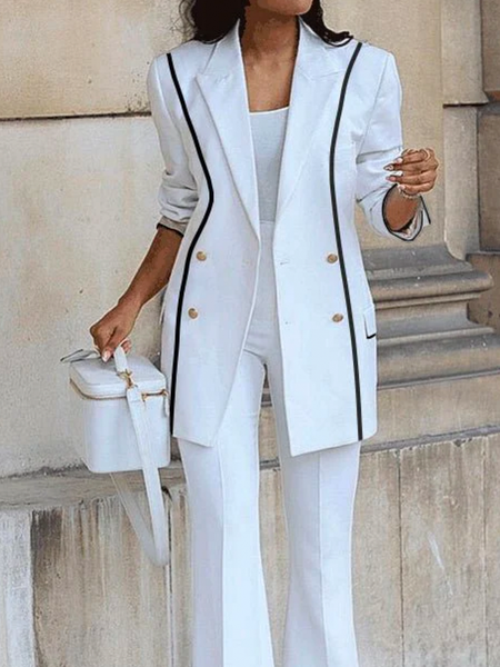 

Plain Lapel Collar Loose Long sleeve Urban Blazer, White, Blazers