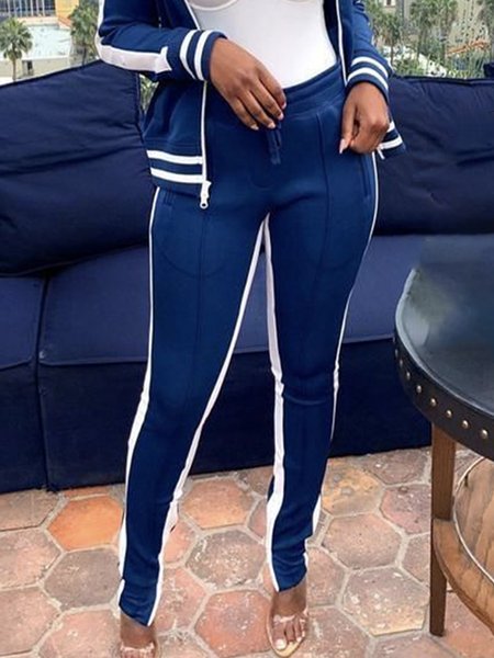 

Regular Fit Color Block Casual Casual Pants, Blue, Pants