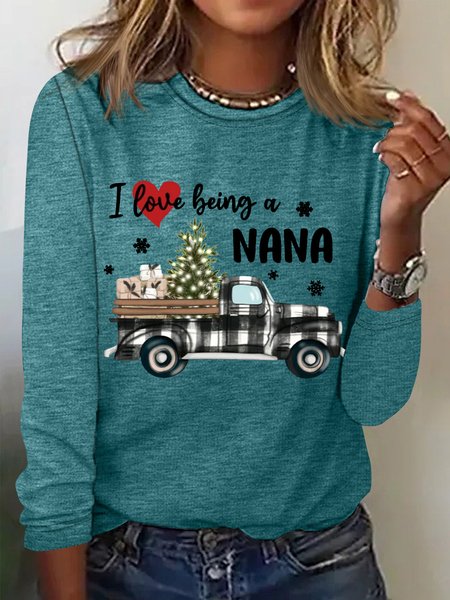 

Nana Gift I Love Being A Nana Womens Long Sleeve T-Shirt, Green, Long sleeves