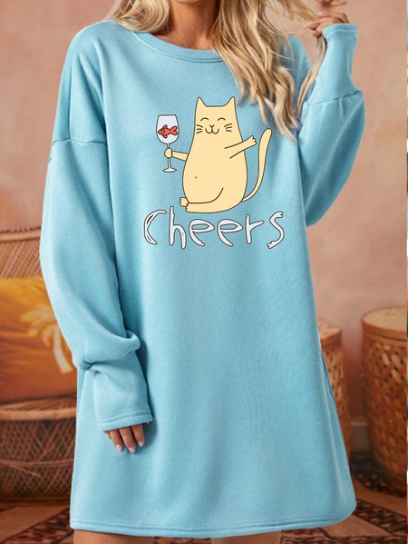 

Lilicloth X Manikvskhan Cat Cheers Womens Sweatshirt Dress, Light blue, Dresses