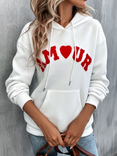 

Hoodie Text Letters Casual Sweatshirt, White, Hoodies & Sweatshirts