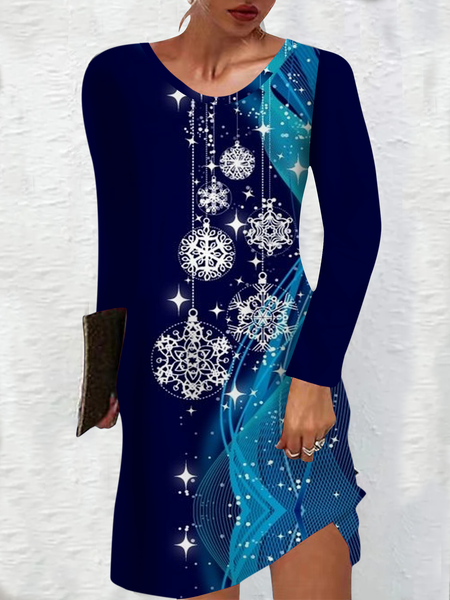 

Women's Abstract Print Casual Crew Neck Dress, Blue, Dresses