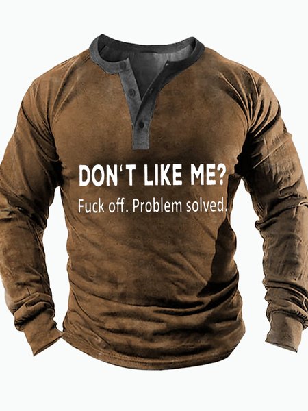 

Men's Don't Like Me Problem Solved Funny Graphic Print Regular Fit Casual Half Turtleneck Text Letters Top, Khaki, Long Sleeves