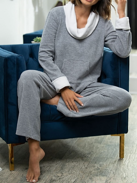

Plain Crew Neck Casual Two-Piece Set, Gray, Suit Set