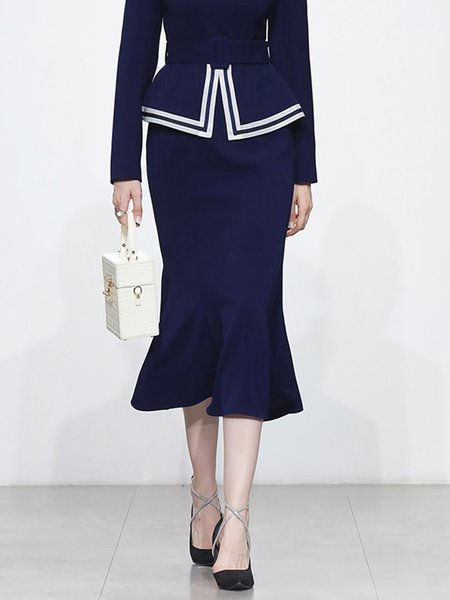 

Elegant Plain Regular Fit Midi Skirt, Blue, Skirts
