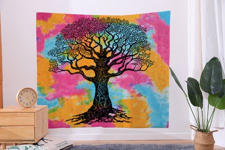 

51x60 Sun And Moon Tree Of Life Tapestry Fireplace Art For Backdrop Blanket Home Festival Decor, Color4, Tapestry