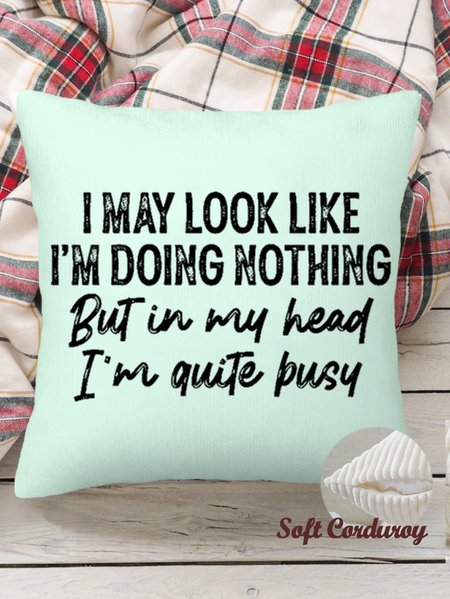 

18*18 Throw Pillow Covers, Funny Word Corduroy Cushion Pillowcase Case for Living Room, Aqua, Pillow Covers