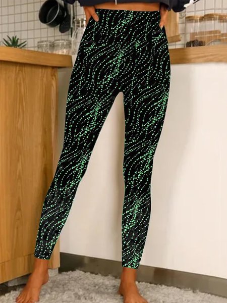 High elastic cropped Leggings with glittering printing Leggings