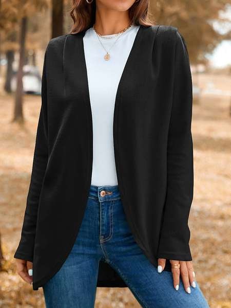 

Wrap Casual Plain Other Coat, Black, Clothing