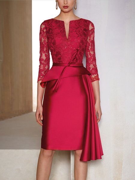 

Elegant Notched Midi Spring Wedding Dress, Red, Wedding Season