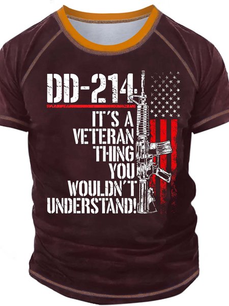 

Men’s It’s A Veteran Thing You Wouldn’t Understand Crew Neck Regular Fit Text Letters Casual T-Shirt, Red, T-shirts