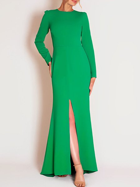 

Elegant Regular Fit Crew Neck Plain Formal Split Dress Wedding, Green, Maxi Dresses