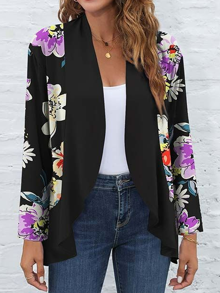 

Casual Loose Floral Other Coat, Black, Outerwear