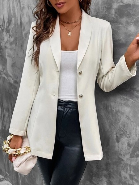 

Loose Urban Plain Lapel Collar Blazer, White, Blazers