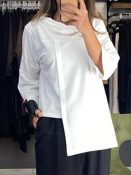 

Wool/Knitting Plain Casual Loose Blouse, White, Shirts & Blouses