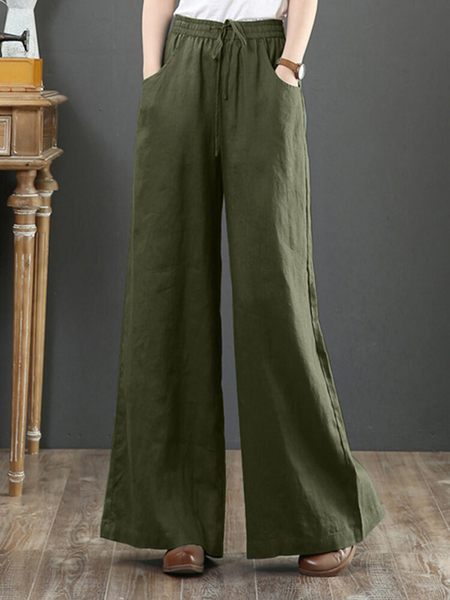 

Plain Casual Cotton And Linen Casual Pants, Green, Pants