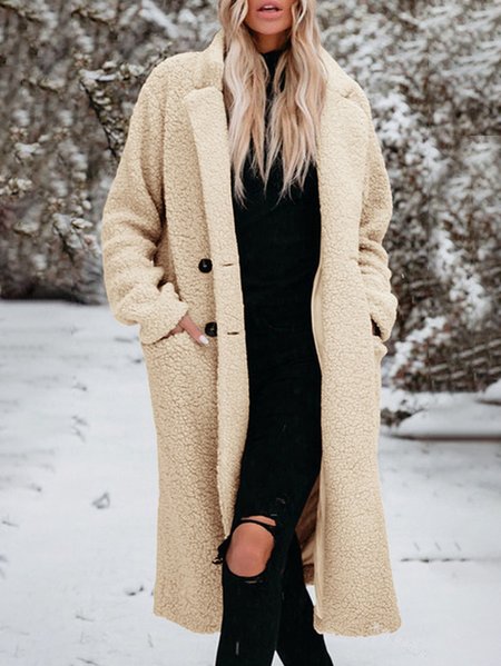 

Casual Plain Loose Teddy Jacket, Khaki, Coats