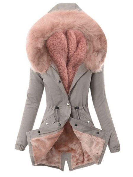 

Color Block Fluff/Granular Fleece Fabric Loose Teddy Jacket, Gray, Coats