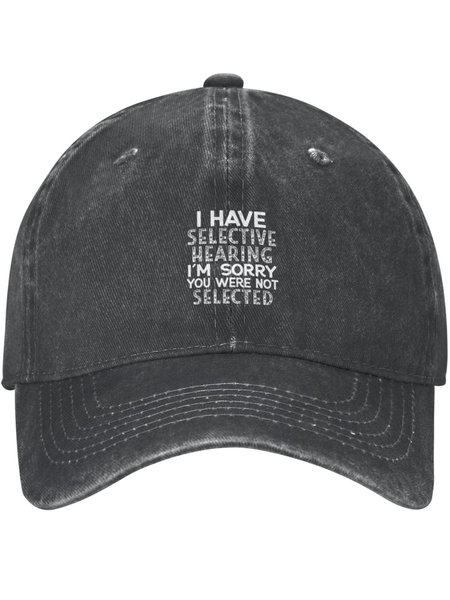

I Have Selective Hearing Funny Text Letters Adjustable Hat, Black, Men's Hats