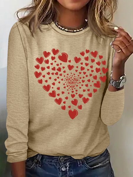 

Gift For Valentine's Day Cute Heart Womens Long Sleeve T-Shirt, Khaki, Long sleeves