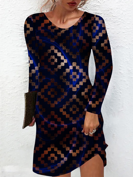 

Lilicloth X Paula Gold and Navy Wonderland Womens Long Sleeve Dress, Navy blue, Dresses