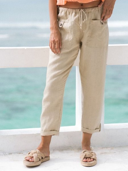 

Cotton Plain Loose Casual Casual Pants, Khaki, Pants