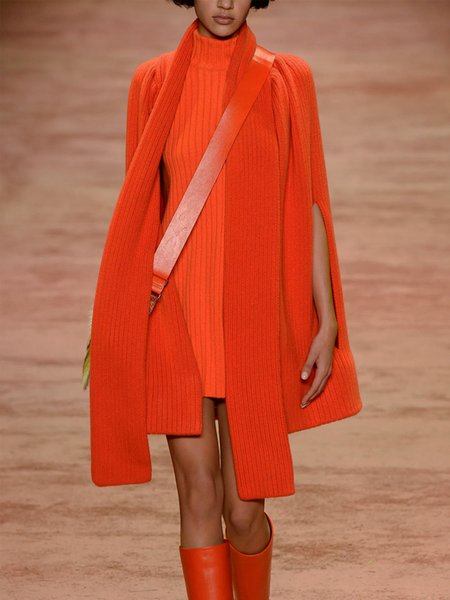 

Loose Casual Plain Sweater Coat, Orange, Cardigans