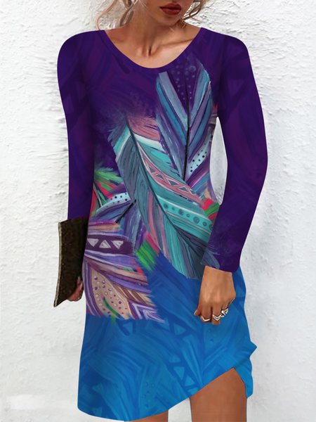 

Lilicloth X Paula Boho Feather Purple And Blue Womens Long Sleeve Dress, Dresses
