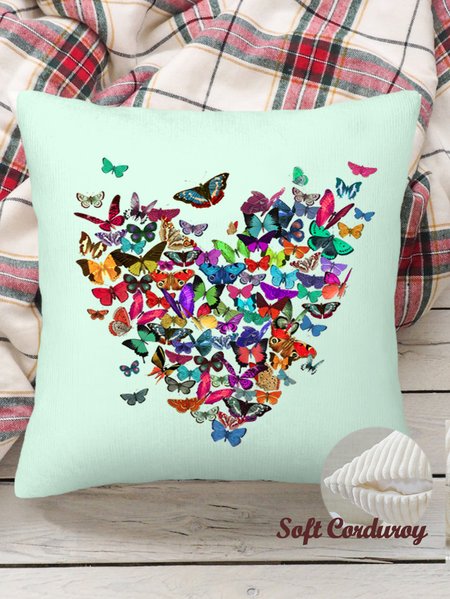 

18*18 Throw Pillow Covers,Butterfly Soft Corduroy Cushion Pillowcase Case for Living Room, Aqua, Pillow Covers