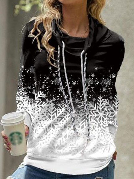 

Hoodie Casual Snowflake Sweatshirt, Black-white, Clothing