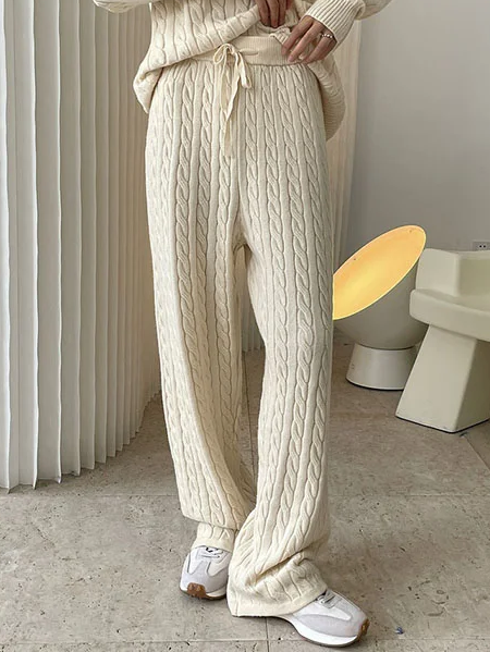 

Plain Cotton-Blend Loose Casual Fashion Pants, Beige, Pants