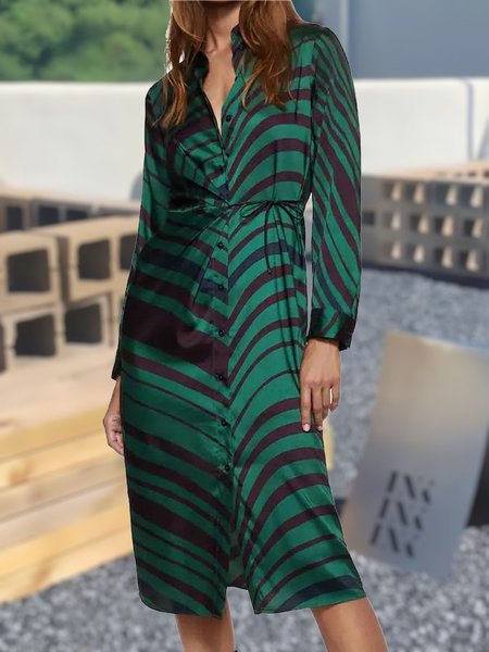 

Urban Loose Midi Long Sleeve Dress, Green, Midi Dresses