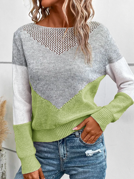 

Loose Casual Color Block Sweater, Green, Sweaters & Cardigans