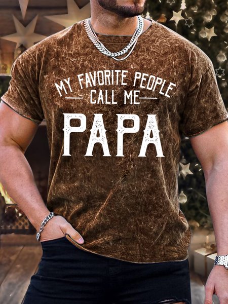 

Men's My Favorite People Call Me Papa Funny Print Text Letters Loose Casual Crew Neck T-Shirt, Brown, T-shirts